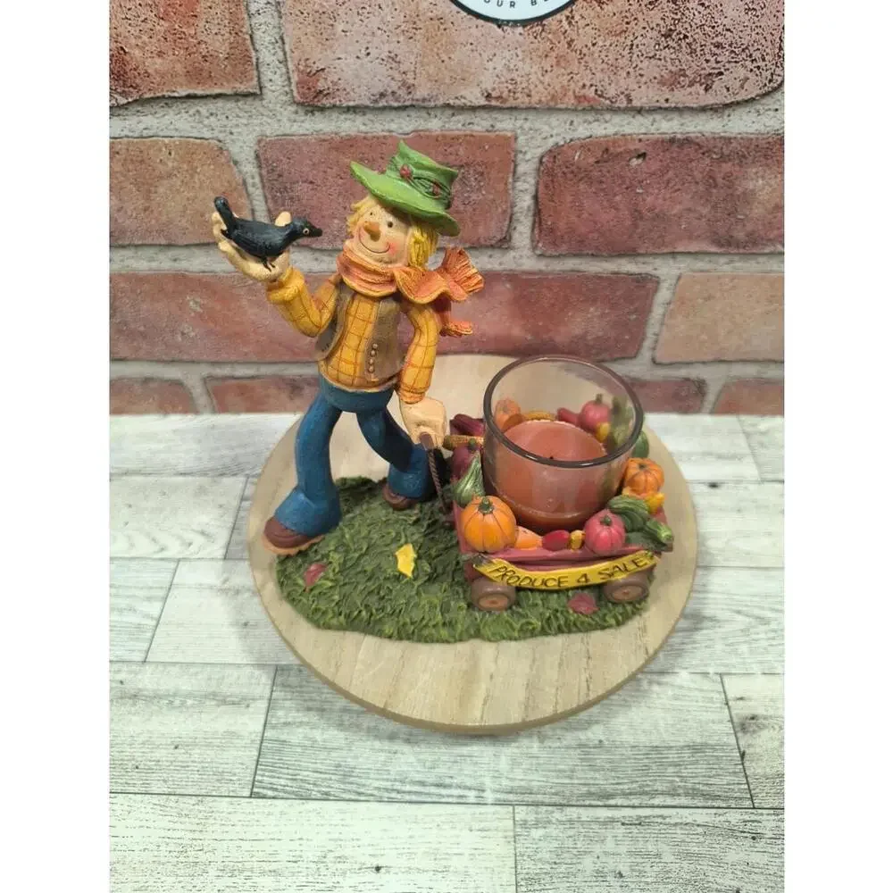 2011 Yankee Candle Scarecrow Hill Candle Holder Fall Pumpkins Retired W/ Candle